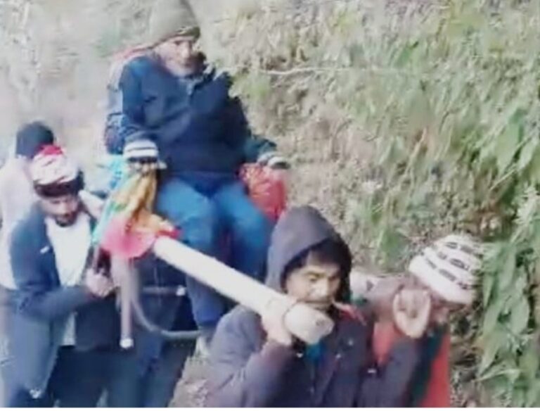 चमोली : बीमार को डंडी के सहारे पहुंचाया अस्पताल